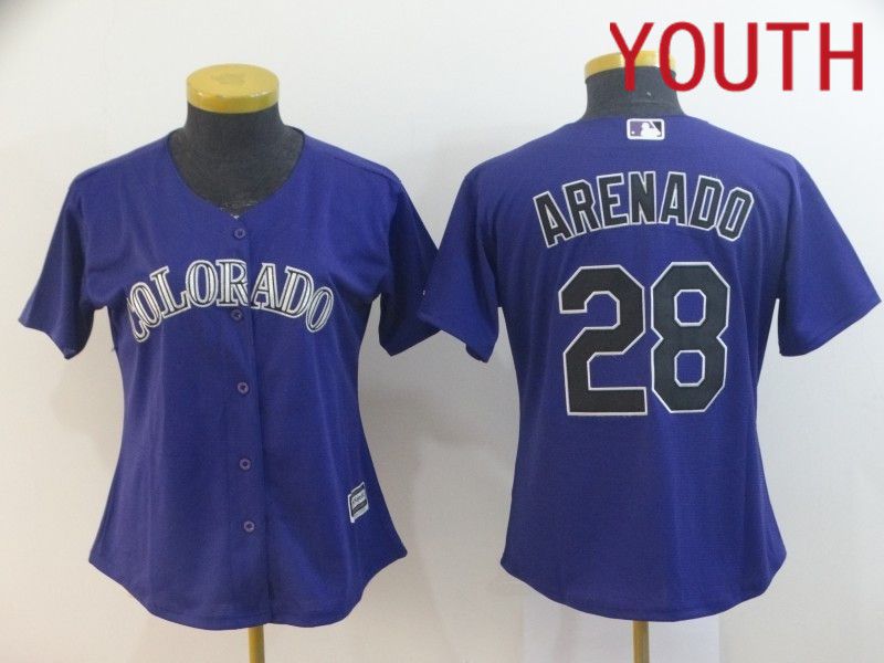 Youth Colorado Rockies 28 Arenado Purple Game Nike 2024 MLB Jersey style 1